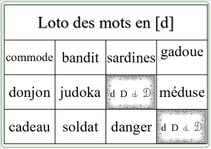 On remplit les grilles avec les images du mot ou la syllabe en [d]