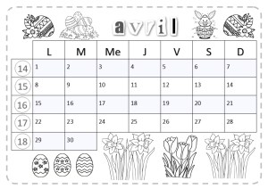 calendrier à lecture horizontale, avec événement du mois et les végétaux du jardin