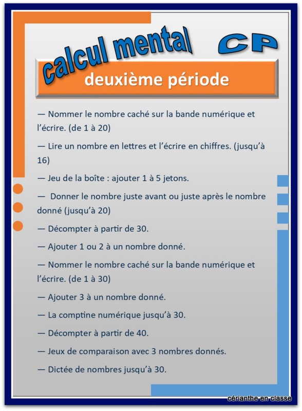 calcul mental cp progression par période 2