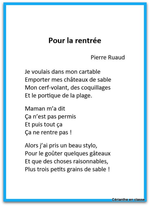LE CAHIER DE POÉSIE AU CP – Cérianthe en classe