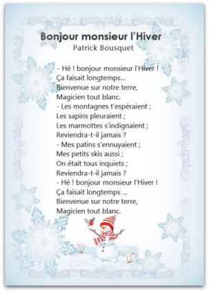 bonjour monsieur l'hiver