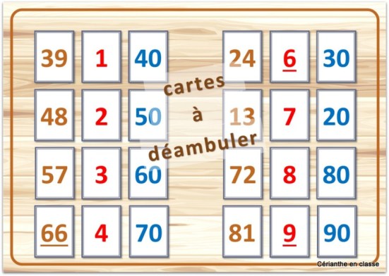jeux de calculs CE1 cartes à déambuler 1